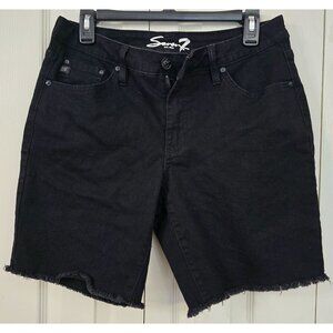 Seven7 Women's Relaxed Bermuda Black Denim Shorts Size 6 NEW Frayed Hem 5 Pocket